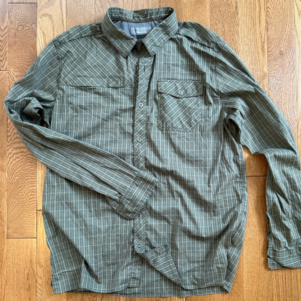 Outdoor Research Olive Plaid Long Sleeved Shirt, size XL
